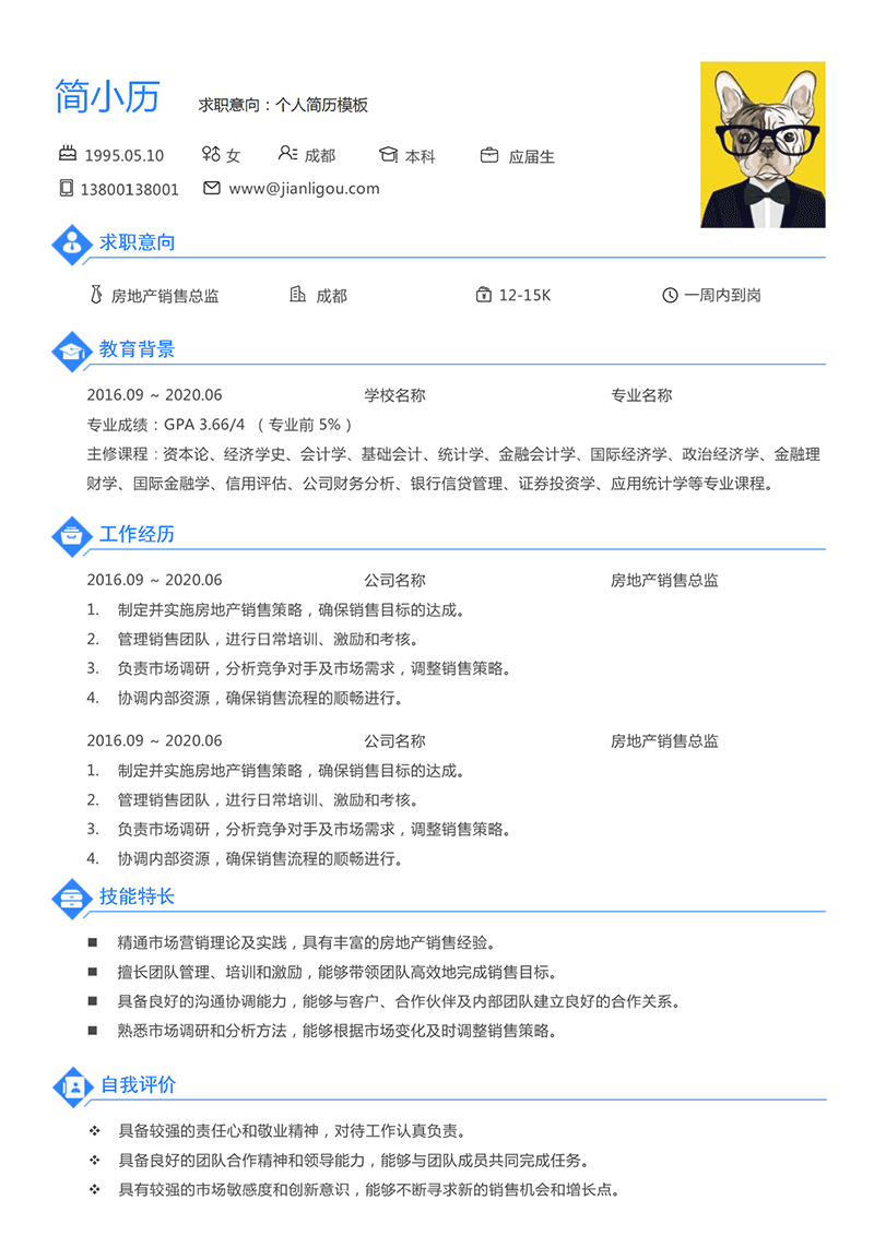 房地产销售总监简历模板