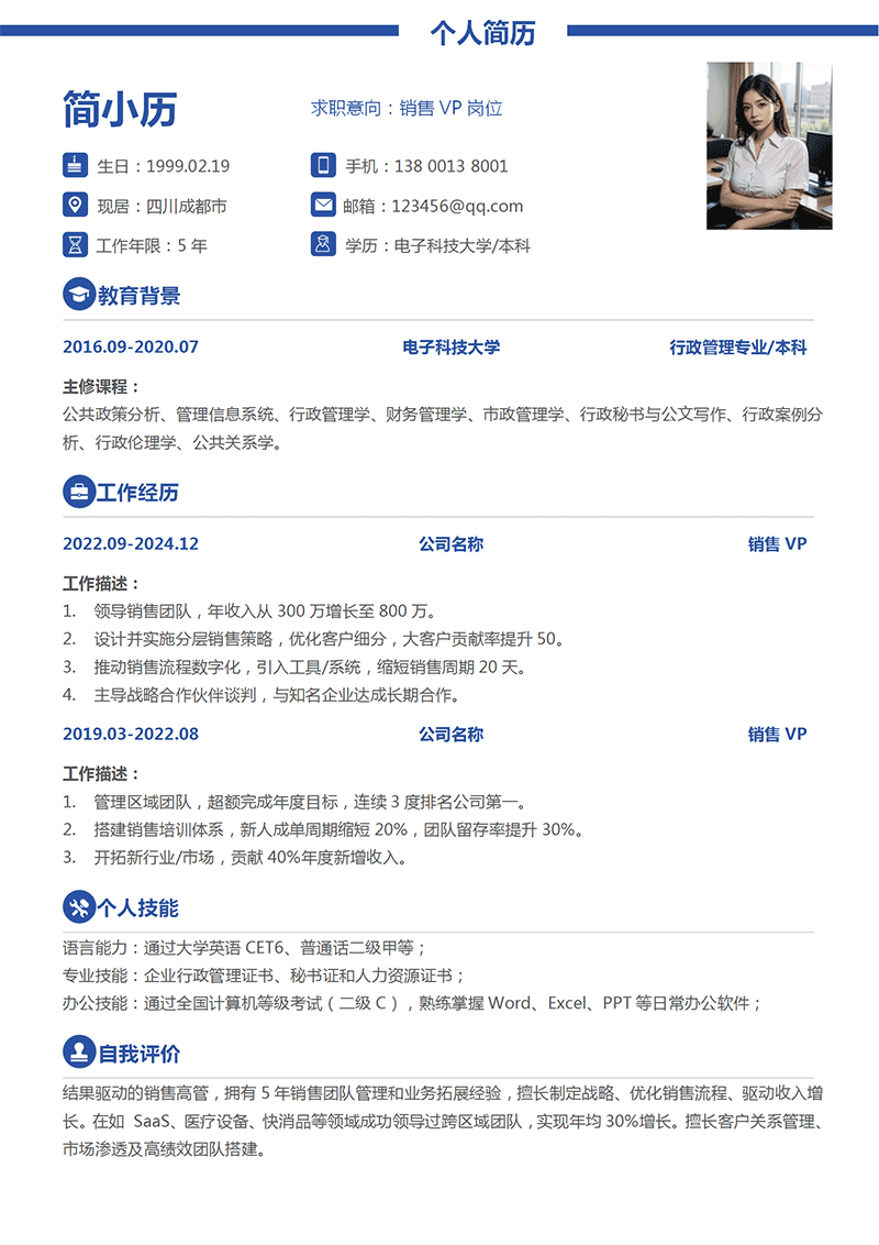 销售VP简历模板